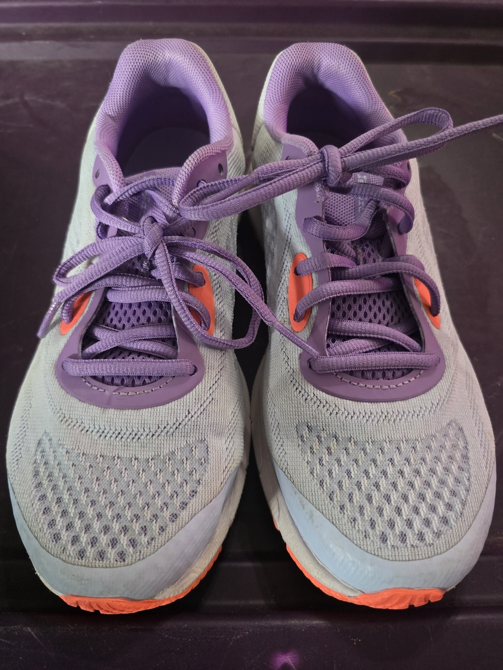Under Armour Light Gray and Purple Kids' Sneakers with Orange Accents